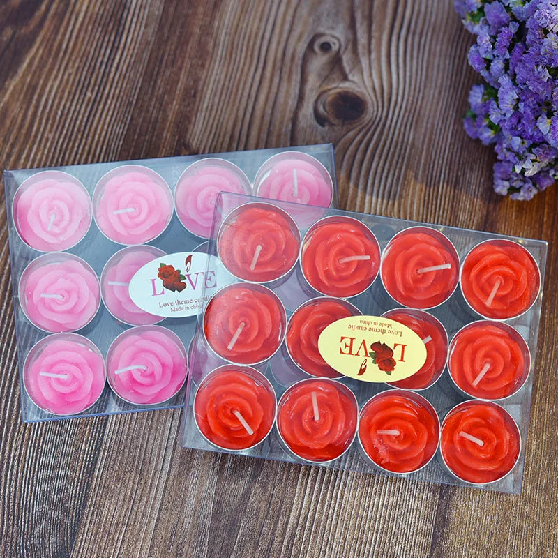 12Pcs/lot Rose Shape Tea Light Candle for Wax Candle Dinner Romantic Decorations Birthday Wedding Party Smokeless Candles