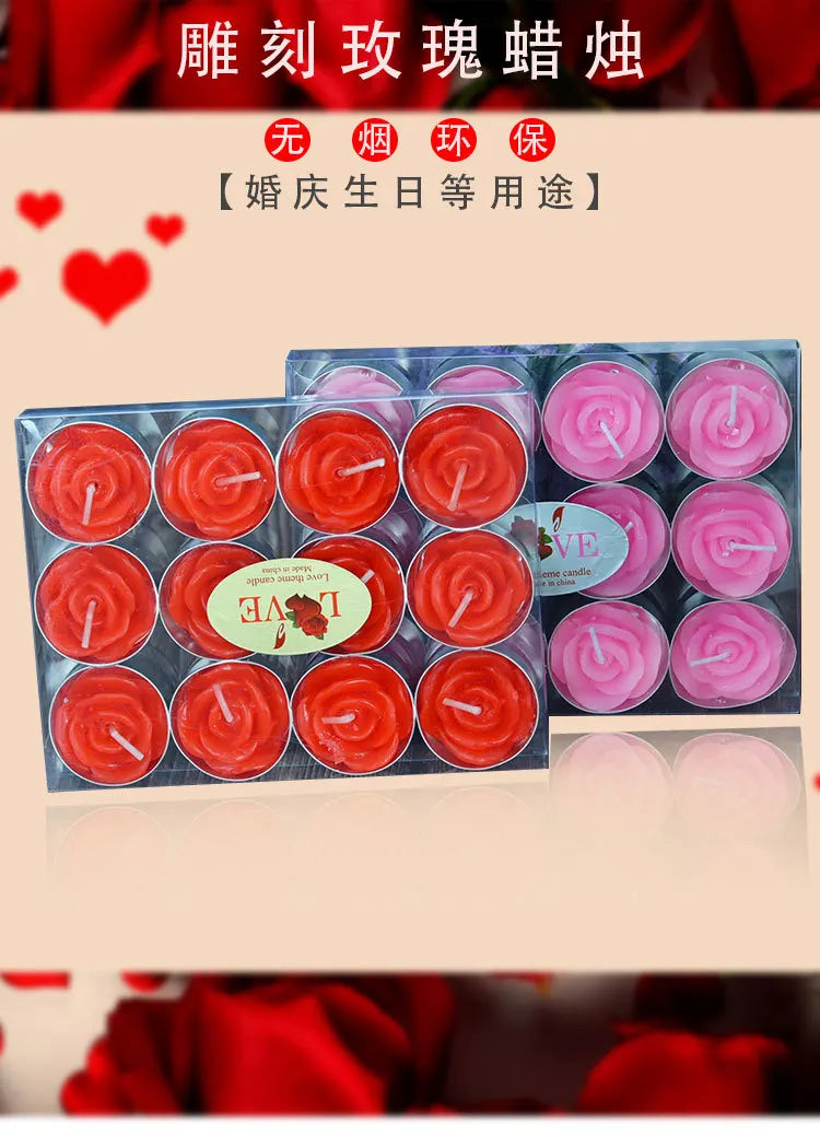 12Pcs/lot Rose Shape Tea Light Candle for Wax Candle Dinner Romantic Decorations Birthday Wedding Party Smokeless Candles