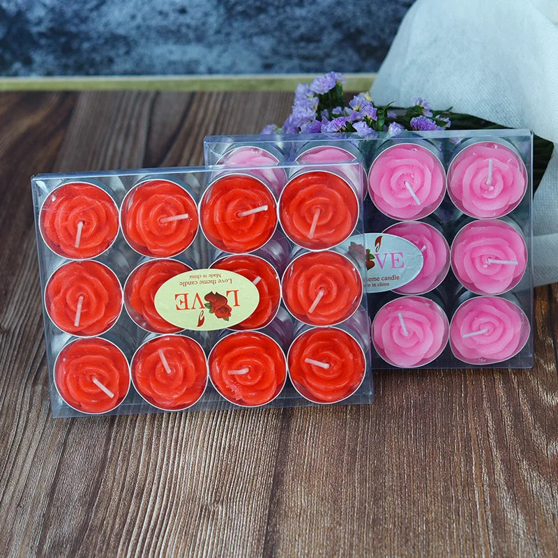 12Pcs/lot Rose Shape Tea Light Candle for Wax Candle Dinner Romantic Decorations Birthday Wedding Party Smokeless Candles