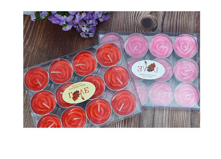 12Pcs/lot Rose Shape Tea Light Candle for Wax Candle Dinner Romantic Decorations Birthday Wedding Party Smokeless Candles