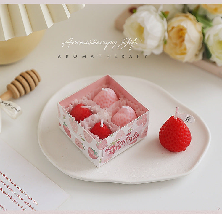 4pcs/1pc Strawberry Candles Soy Wax Aromatherapy Scented Fruit Candles Birthday Cake Topper Party Home Decoration Room Accessory