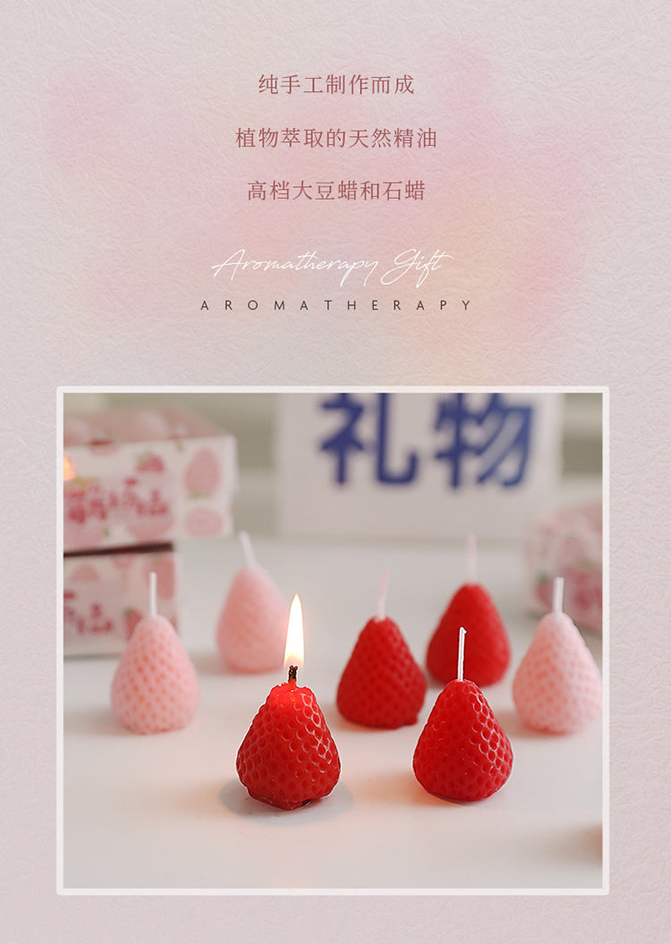 4pcs/1pc Strawberry Candles Soy Wax Aromatherapy Scented Fruit Candles Birthday Cake Topper Party Home Decoration Room Accessory