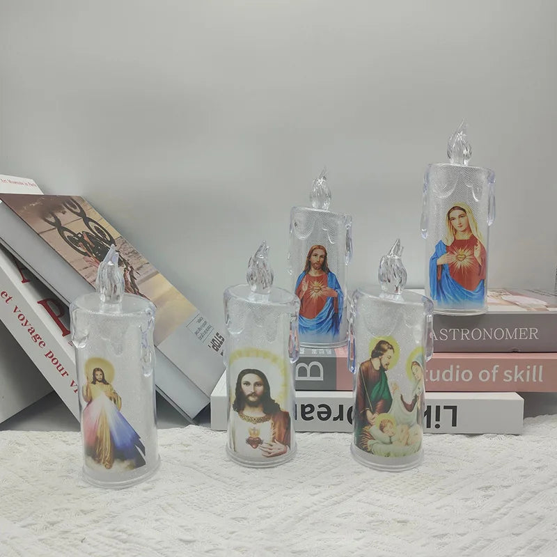 Jesus Catholic Christian Religious Ceremony Virgin Electronic Flameless LED Devotional Prayer Candles Light Religious Decoration