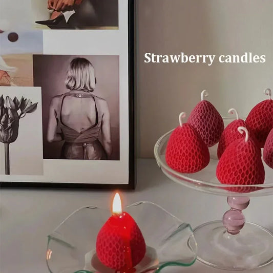 4pcs/1pc Strawberry Candles Soy Wax Aromatherapy Scented Fruit Candles Birthday Cake Topper Party Home Decoration Room Accessory