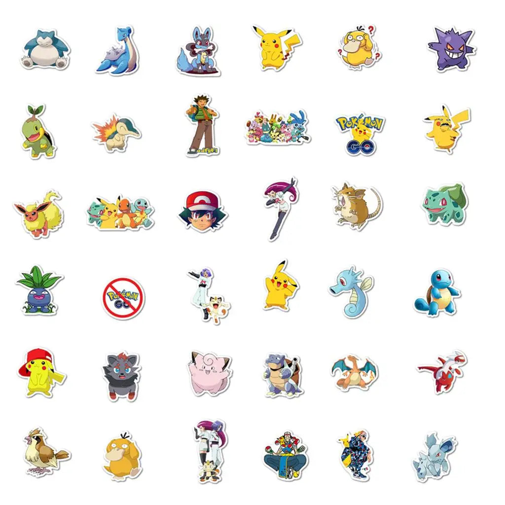 50/100Pcs Pokemon Stickers Kawaii Pikachu Skateboard Bicycle Guitar Laptop Kids Waterproof Stiker Toys