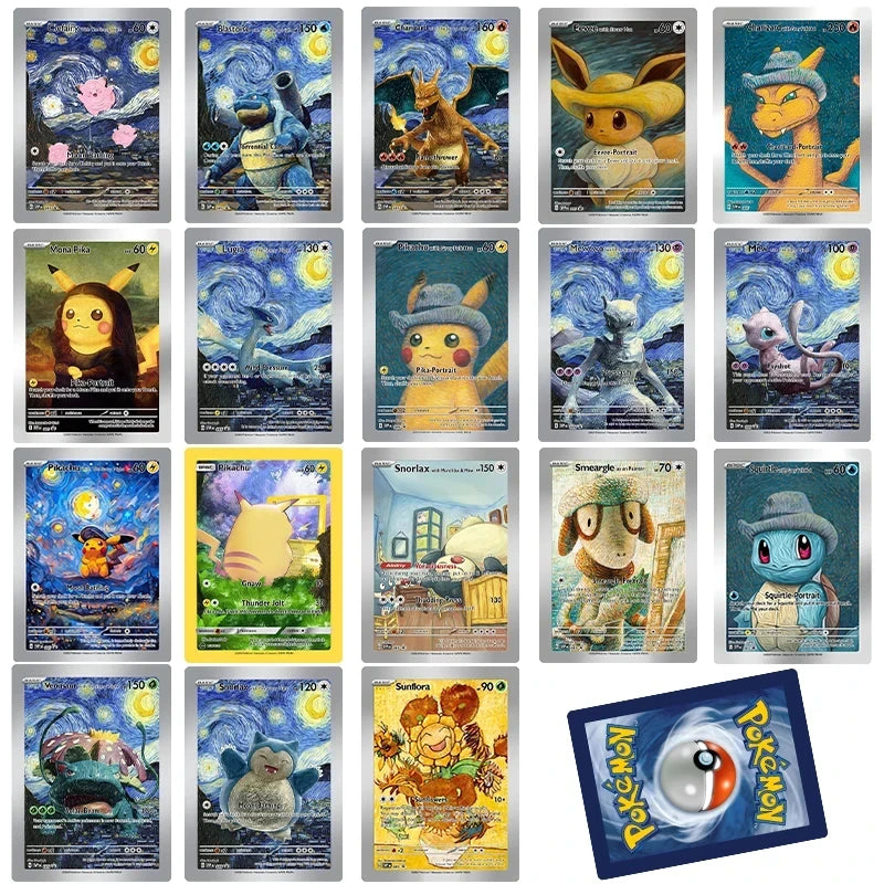 18pcs/Set Pokemon Van Gogh Museum Pikachu Collection Cards DIY Classic Single Game Anime Self Made Gift Toys