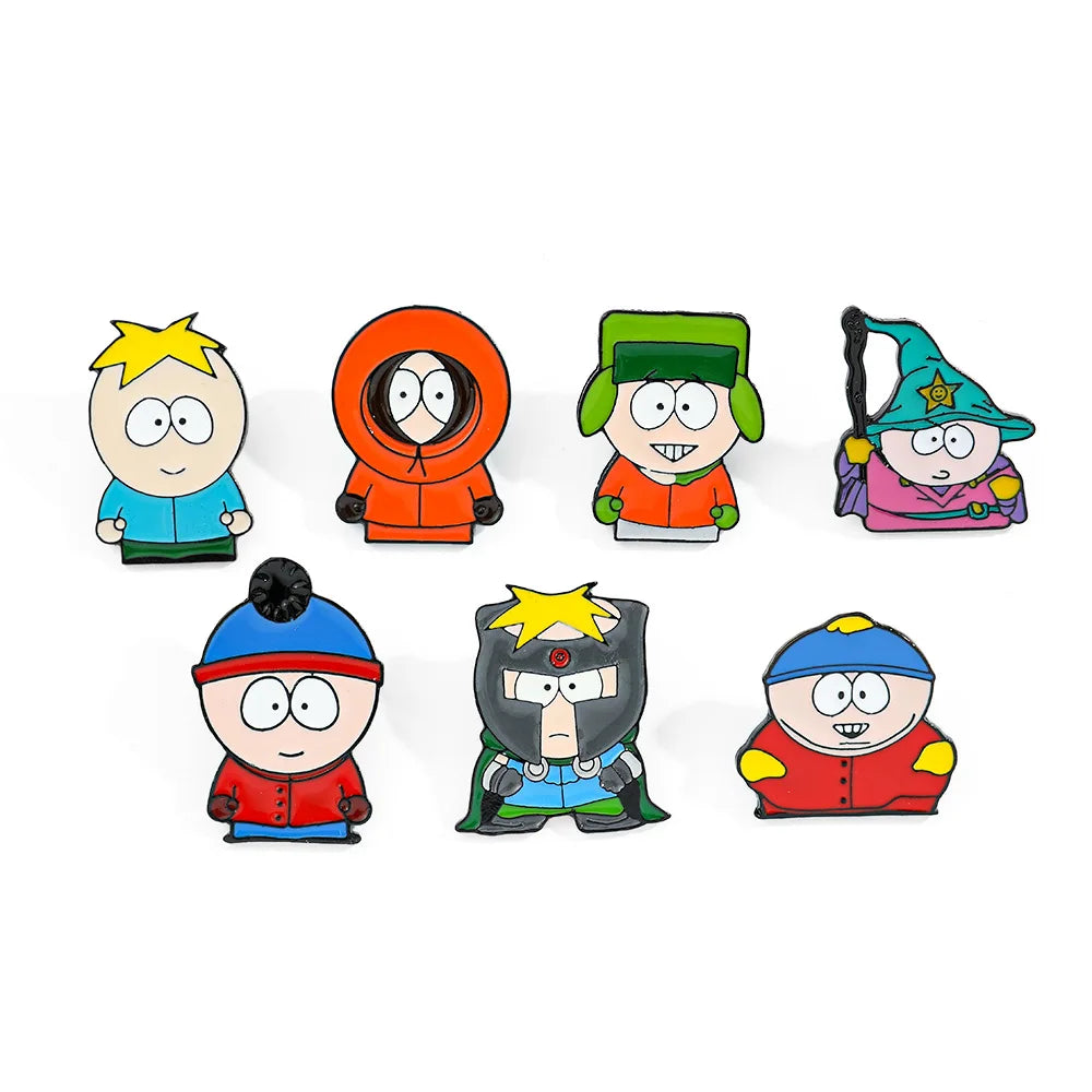 7 Pcs Cartoon Park TV Cartman Figure Badges Lapel Pins Backpacks Metal Enamel Cute Badge Clothes Jewelry South Accessories