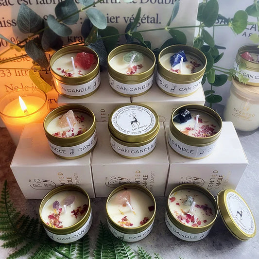 Scented Long Lasting Soy Candles Crystal Stone Dried Flower Fragrance Smokeless   for Home Decorstion  Jar