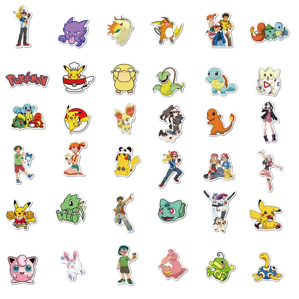 50/100Pcs Pokemon Stickers Kawaii Pikachu Skateboard Bicycle Guitar Laptop Kids Waterproof Stiker Toys