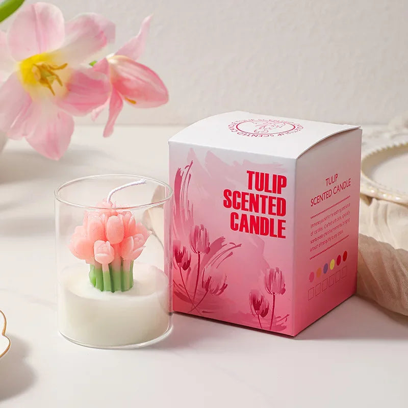 Tulip Hand Flower Shaped Scented Candle Cup Lover Flower Scented Candle Ins Atmosphere Scent Gift Box