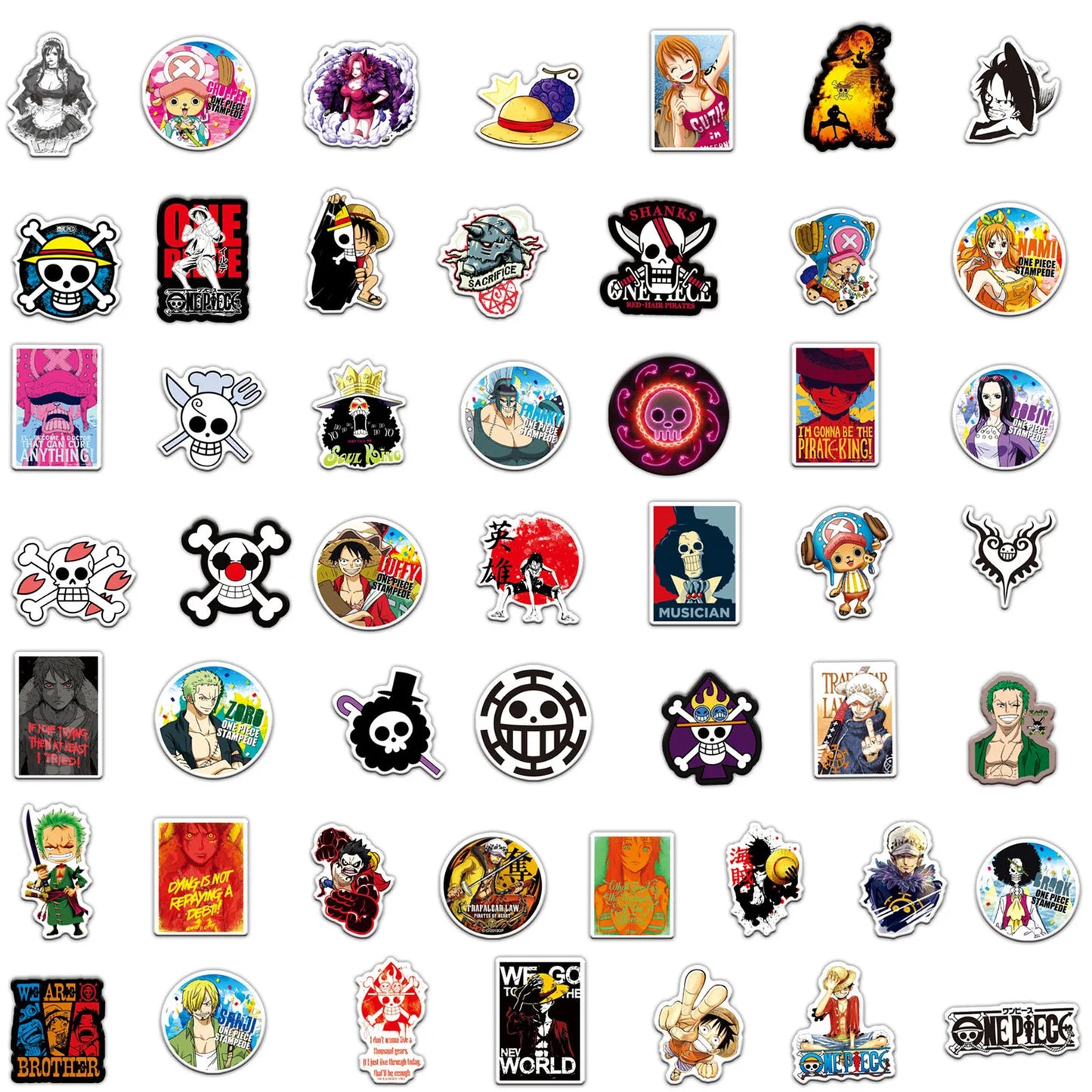 50pcs One Piece Sticker Pack Waterproof Anime Stickers  Cute Phone Case Kawaii Packaging Laptop Skin DIY Stationery Stickers