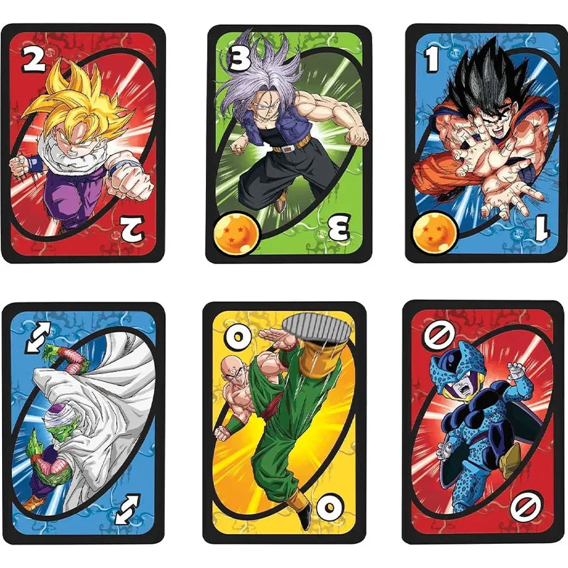 New 2024 UNO Dragon Ball Z Card Game for Family Night Featuring Tv Show Themed Graphics and a Special Rule for 2-10 Players