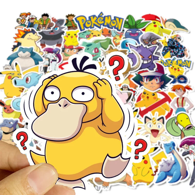 50/100Pcs Pokemon Stickers Kawaii Pikachu Skateboard Bicycle Guitar Laptop Kids Waterproof Stiker Toys