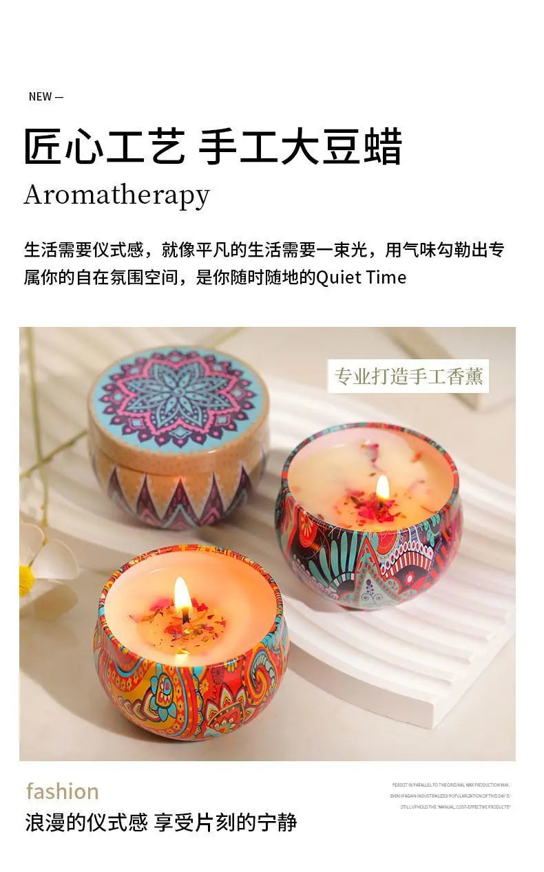 Ethnic Dried Flower Aromatherapy Candle Home Living Room Sleep Aid Bedroom Aromatherapy Candle Gift Box Wedding Companion Gift