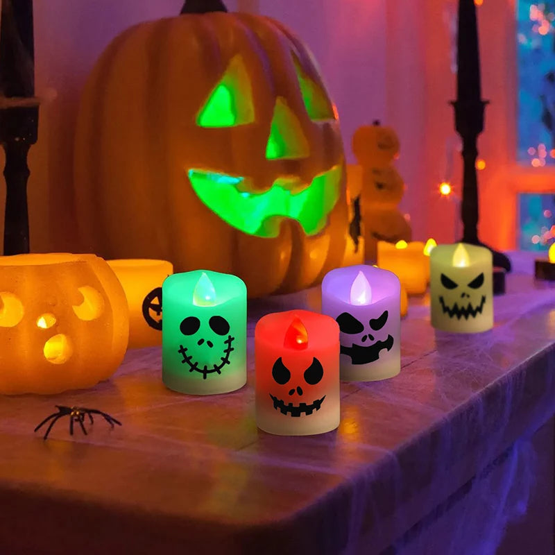 6pcs Halloween Led Ghost Pumpkin Candle Light Glowing Lamp Halloween Party Home Bar Decoration Haunted House Horror Props