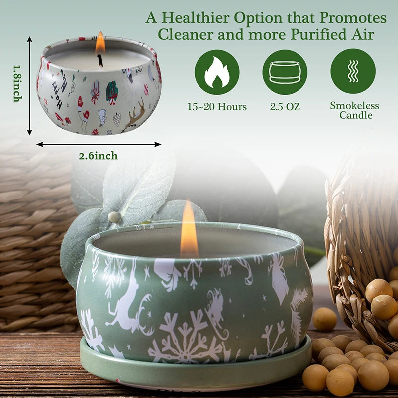 Christmas Scented Candle Tin Jar Portable Travel Soy wax Plant Gift Box