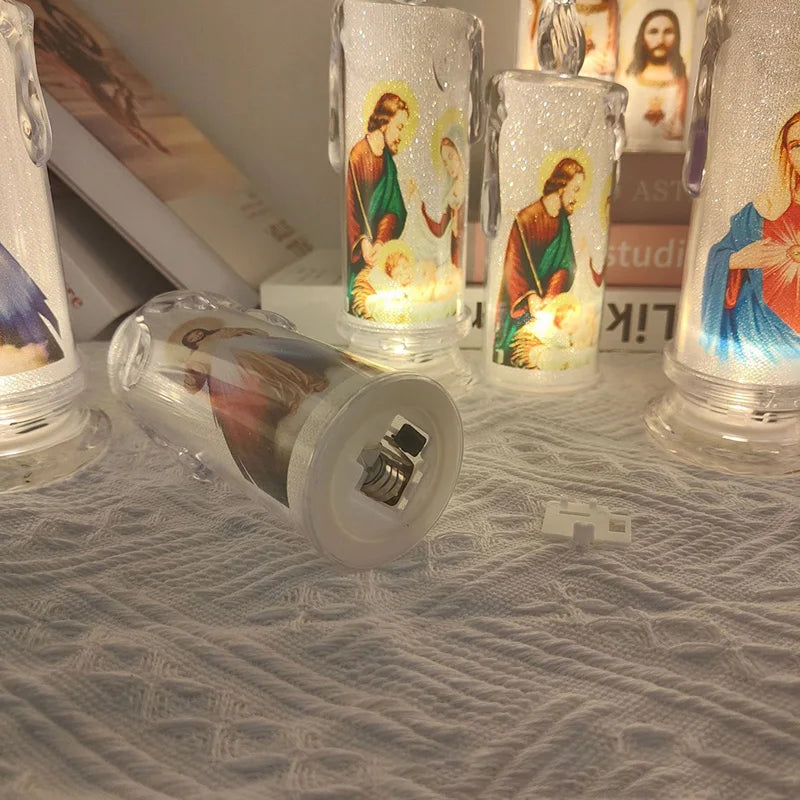 Jesus Catholic Christian Religious Ceremony Virgin Electronic Flameless LED Devotional Prayer Candles Light Religious Decoration