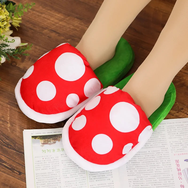 Mushroom Home Slippers Plush Piranha Plant Plush Creative Shoes Toys for Kids Peluche Stuffed Toy Kids Gift