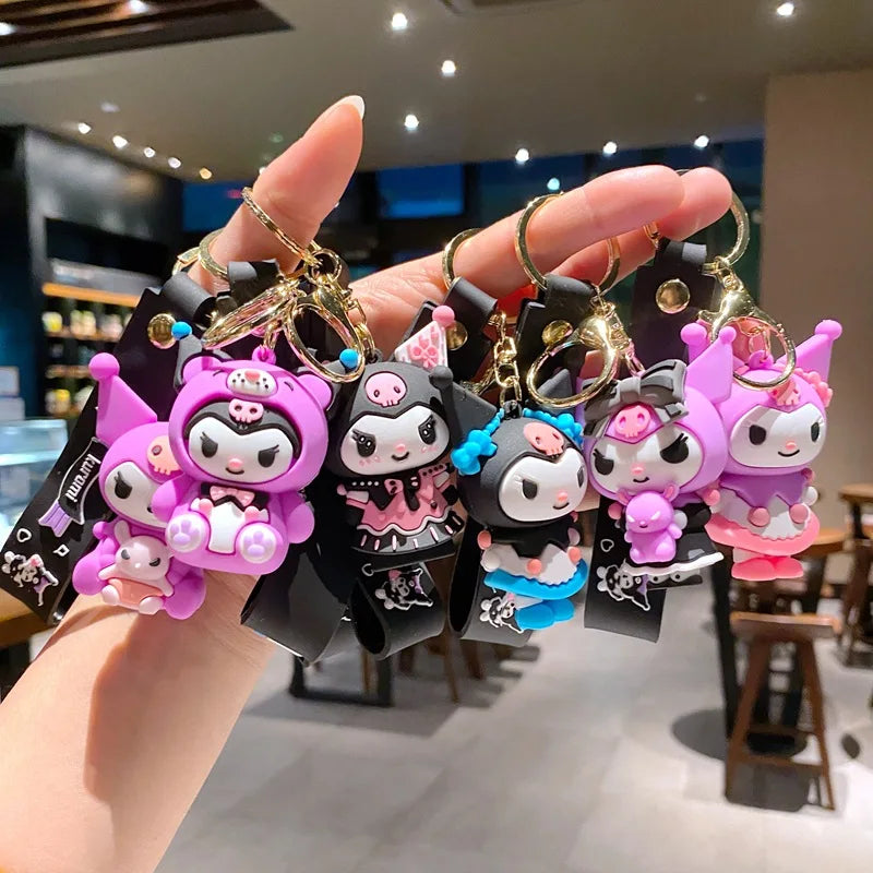 Wholesale Kawaii Sanrio Kuromi Keychain Pvc Doll Key Chain Cartoon Anime Cinnamoroll Bag Pendant Car Keyring Accessories Gift