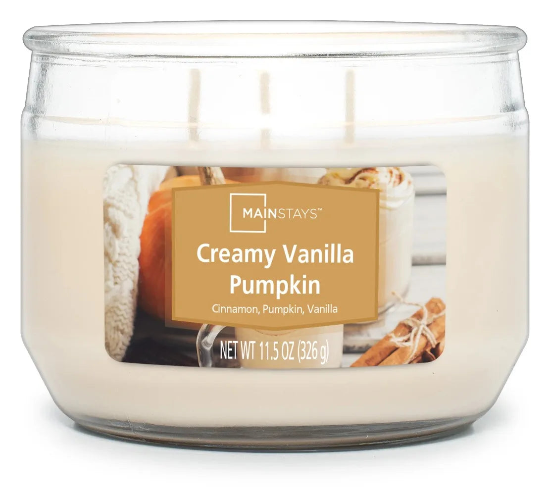 Creamy Vanilla Pumpkin 3 Wick Candle 11.5 Oz Scented Candles Are Packaged in A Decorative Glass Jar in A Variety of Fragrances