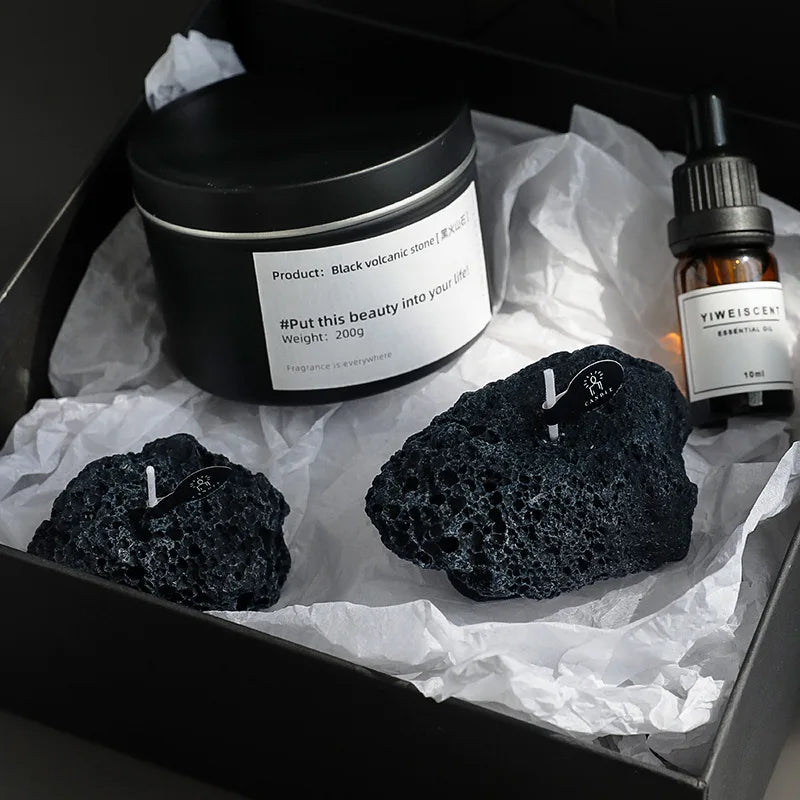 Creative Cool Simulation Meteorite Aroma Candle Modern Home Desktop Decorative Ornament Black Stone Aroma Candle Birthday Gifts