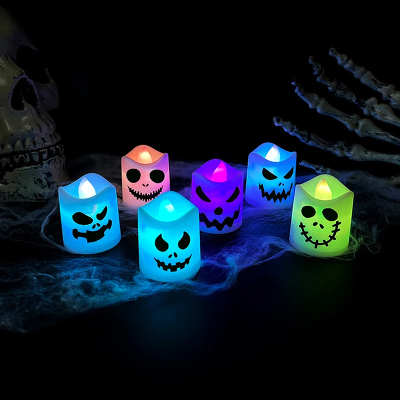 6pcs Halloween Led Ghost Pumpkin Candle Light Glowing Lamp Halloween Party Home Bar Decoration Haunted House Horror Props