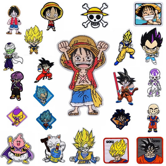 Classic Japanese anime characters One Piece Dragon Ball Patches for Clothing Cartoon Badges Embroidery Appliques Child Clothing