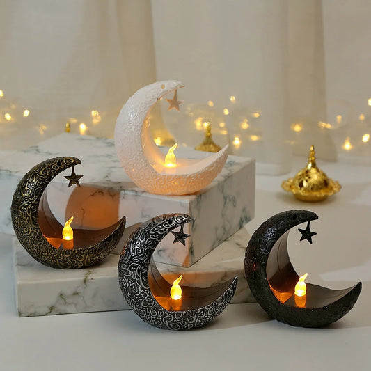 LED Electronic Candle Lights Vintage Middle East Style Decorative Ambient Lights Star Moon Candle Holder Desktop Night Lights