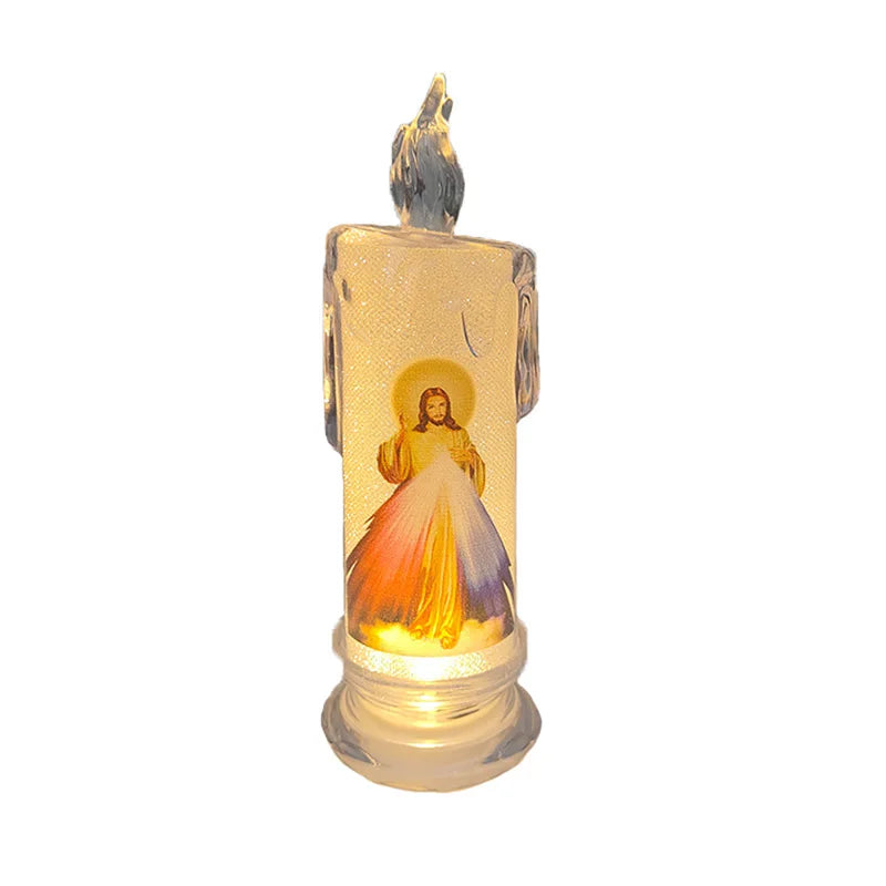 Jesus Catholic Christian Religious Ceremony Virgin Electronic Flameless LED Devotional Prayer Candles Light Religious Decoration