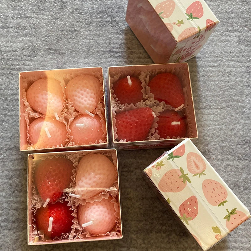 4pcs/1pc Strawberry Candles Soy Wax Aromatherapy Scented Fruit Candles Birthday Cake Topper Party Home Decoration Room Accessory