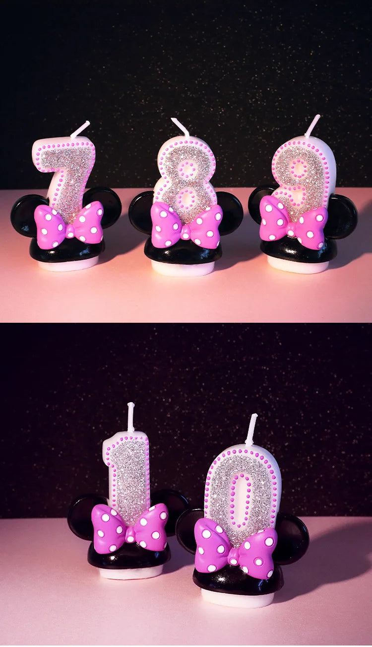 Birthday Gift  Cartoon Minnie Candles for Children Birthday Party Number 0 - 9 Cake Topper Decorations Safe Smokeless 1pcs/lot