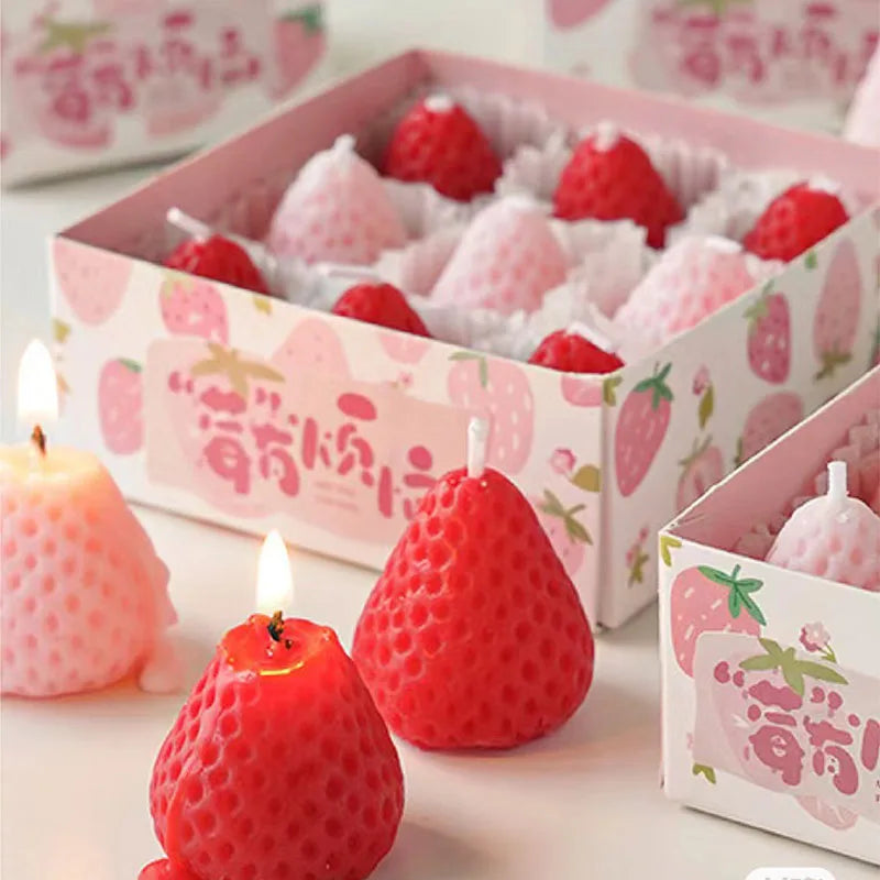 4pcs/1pc Strawberry Candles Soy Wax Aromatherapy Scented Fruit Candles Birthday Cake Topper Party Home Decoration Room Accessory