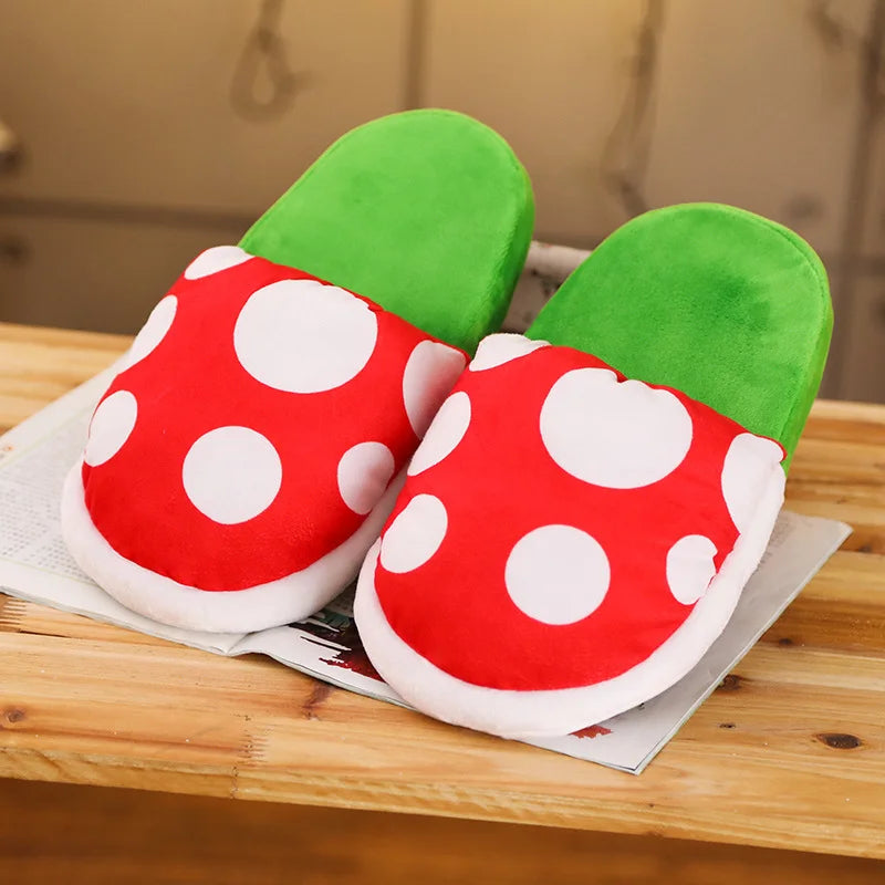 Mushroom Home Slippers Plush Piranha Plant Plush Creative Shoes Toys for Kids Peluche Stuffed Toy Kids Gift