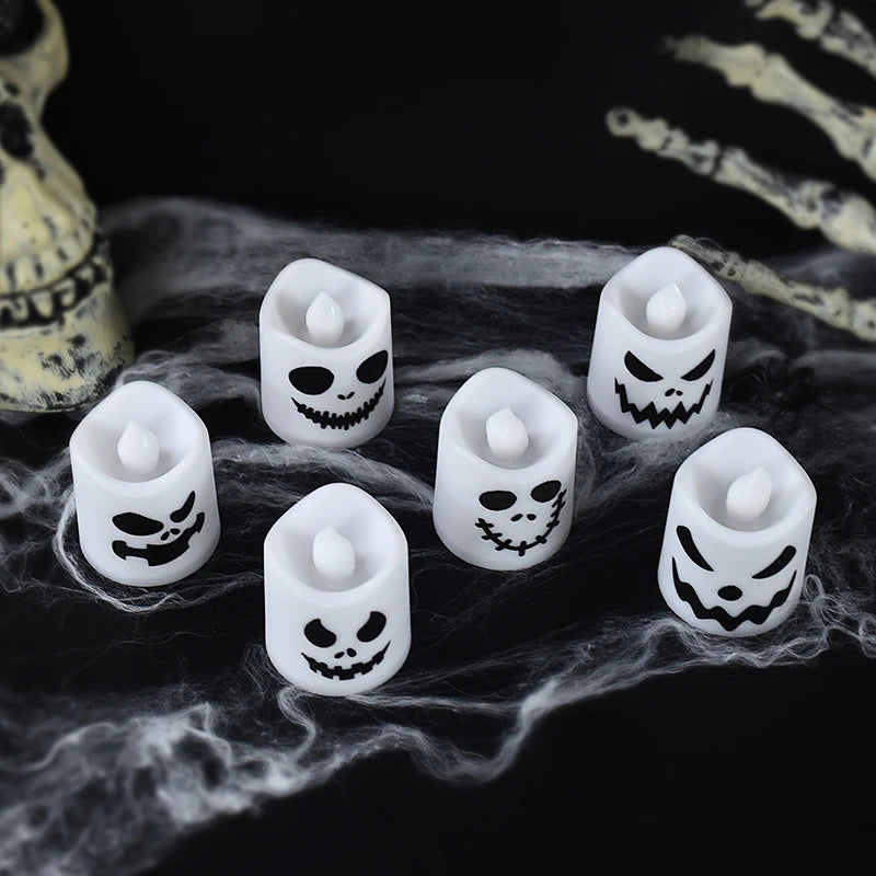 6pcs Halloween Led Ghost Pumpkin Candle Light Glowing Lamp Halloween Party Home Bar Decoration Haunted House Horror Props