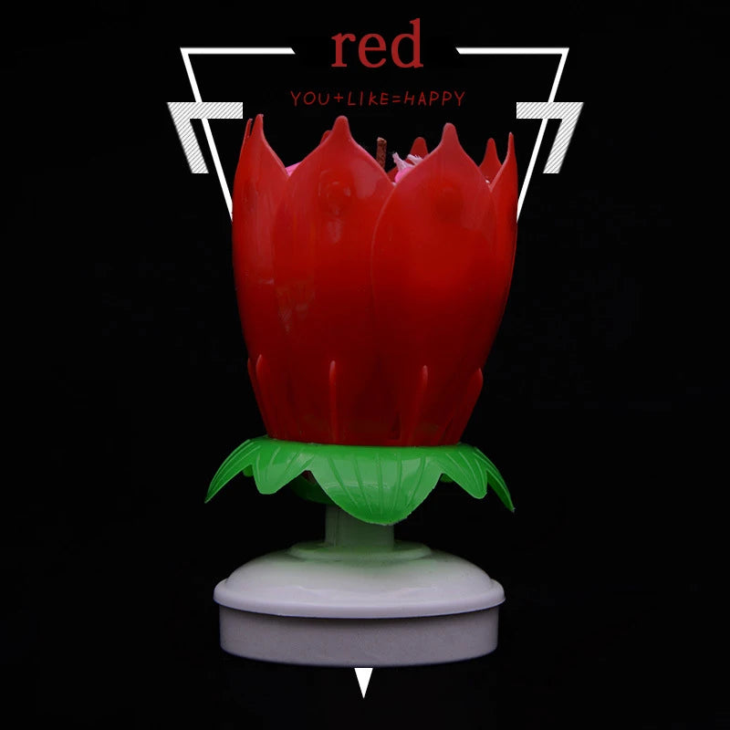 Musical Candle Flower Lotus Rotating Birthday Candle Cake Cupcake Candle LED Festive Electric Flower Candle Singing