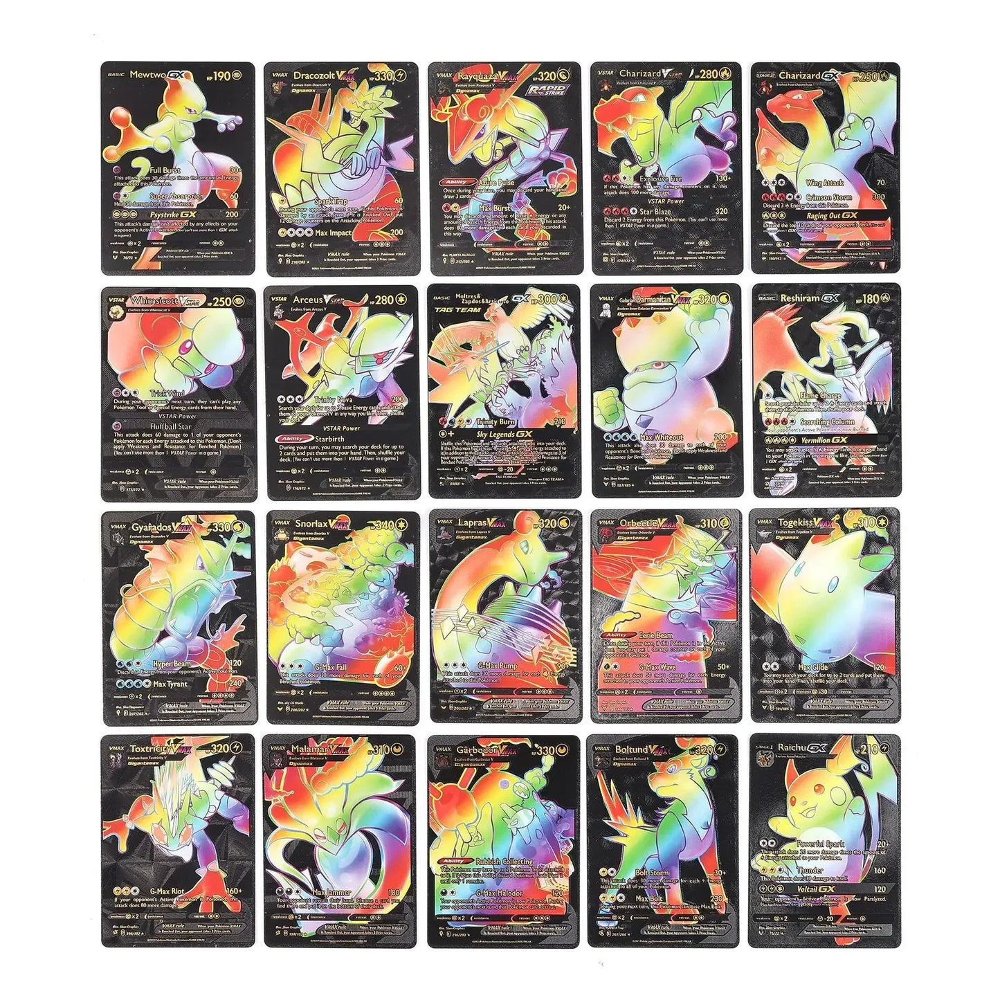 55Pcs Pokemon Rainbow Card Charizard Pikachu Arceus Gold Foil Silver Black English VSTAR VMAX Card Rare Battle Collection Cards