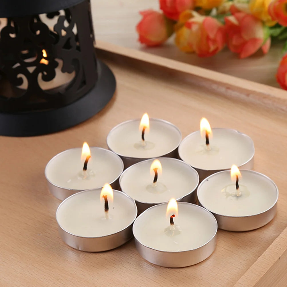 50 Pcs Tea Candles Round Scented Room Small Tealight for Wedding Lights Household Romantic White Multi-function Mini Travel