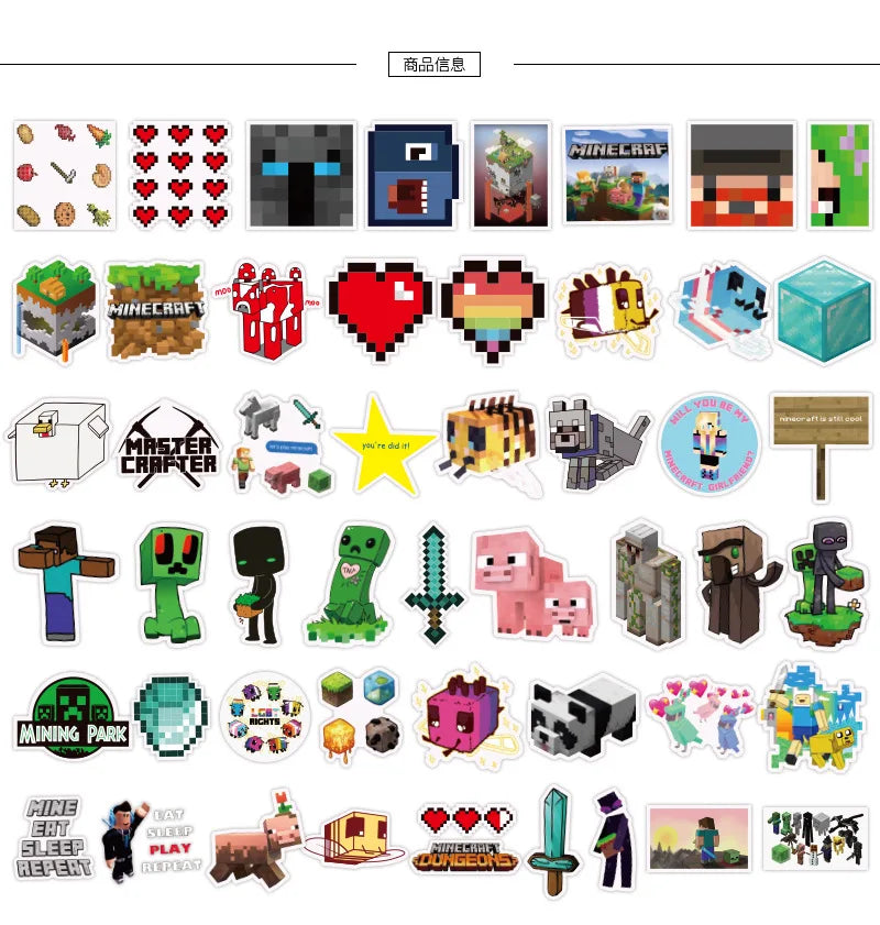 100pcs Minecraft Cartoon Stickers Mobile Phone Case Luggage Skateboard DIY Decorative Supplies Waterproof Stickers For Kids Toy