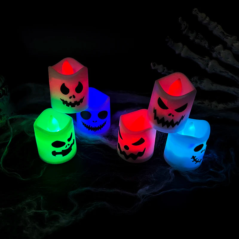 6pcs Halloween Led Ghost Pumpkin Candle Light Glowing Lamp Halloween Party Home Bar Decoration Haunted House Horror Props