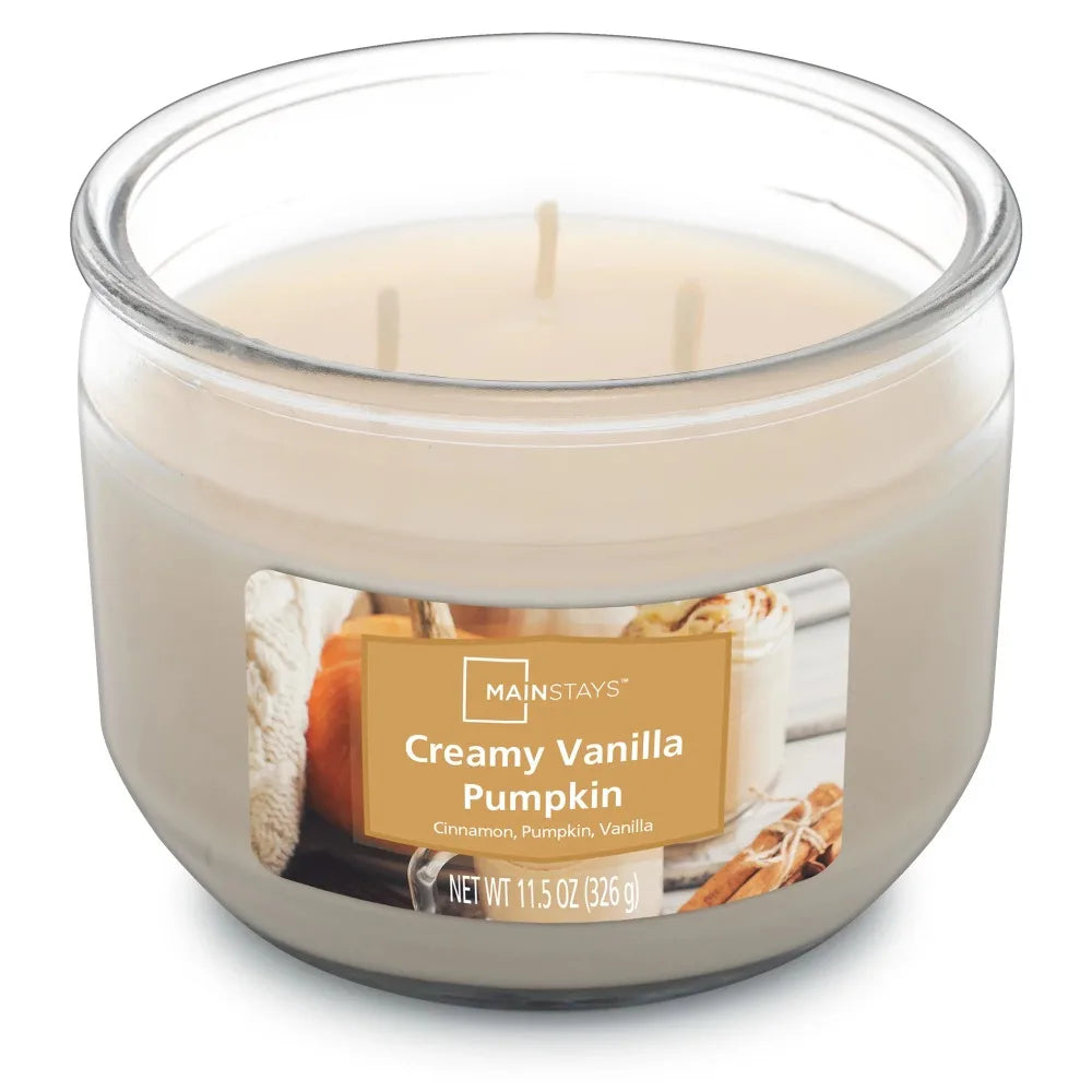 Creamy Vanilla Pumpkin 3 Wick Candle 11.5 Oz Scented Candles Are Packaged in A Decorative Glass Jar in A Variety of Fragrances