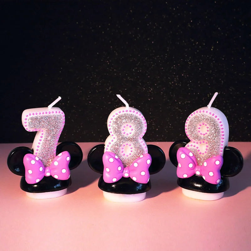 Birthday Gift  Cartoon Minnie Candles for Children Birthday Party Number 0 - 9 Cake Topper Decorations Safe Smokeless 1pcs/lot