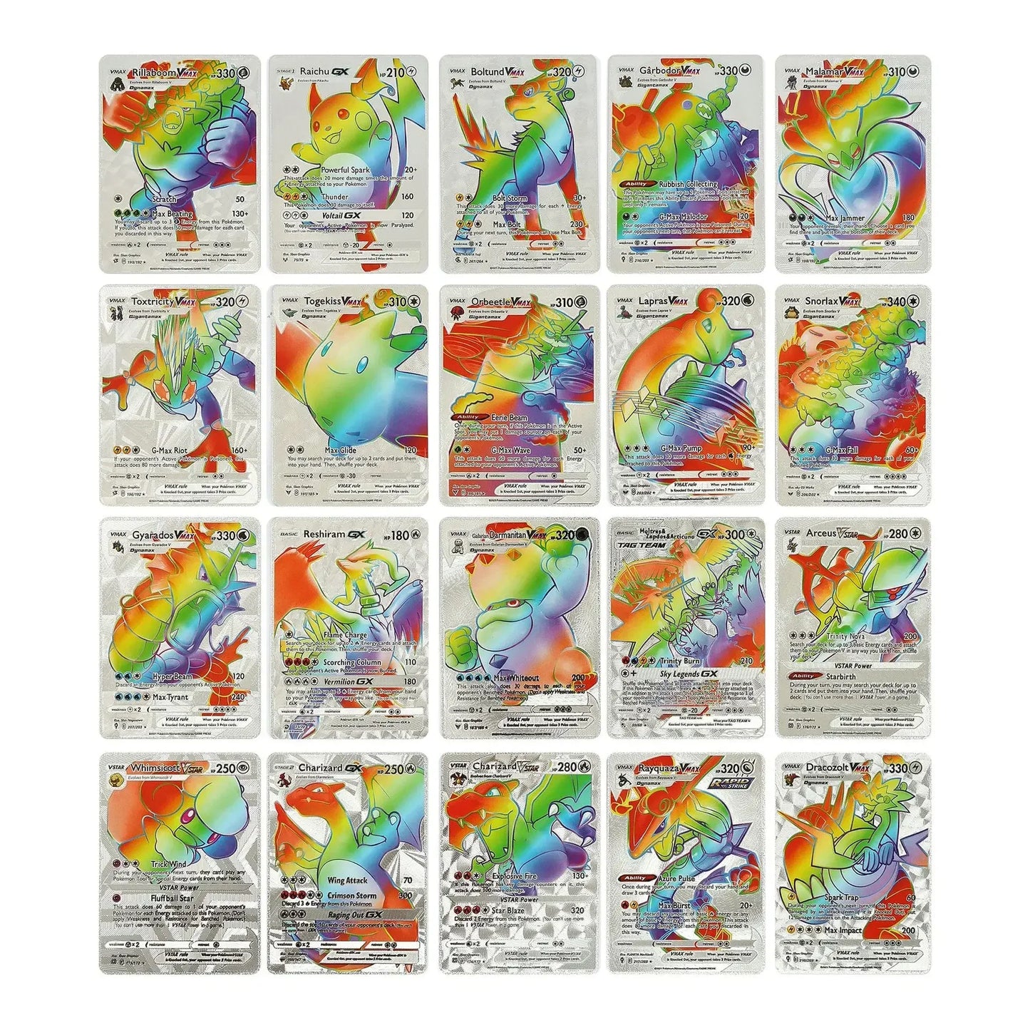 55Pcs Pokemon Rainbow Card Charizard Pikachu Arceus Gold Foil Silver Black English VSTAR VMAX Card Rare Battle Collection Cards