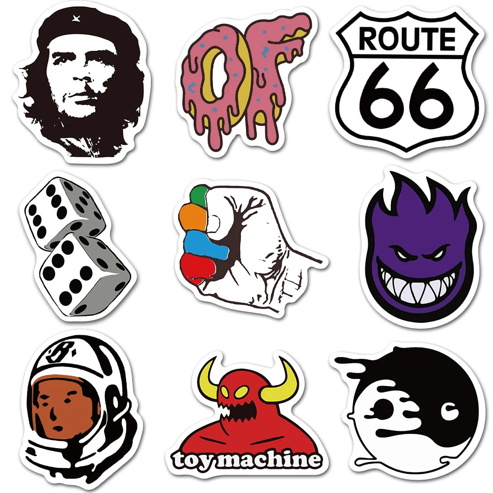 10/30/50/100Pcs Fashion Cool Brand Logo Stickers Graffiti Stationery Skateboard Car Cartoon Waterproof Sticker Decal for Kid Toy