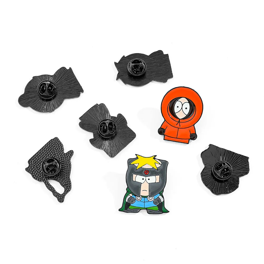 7 Pcs Cartoon Park TV Cartman Figure Badges Lapel Pins Backpacks Metal Enamel Cute Badge Clothes Jewelry South Accessories