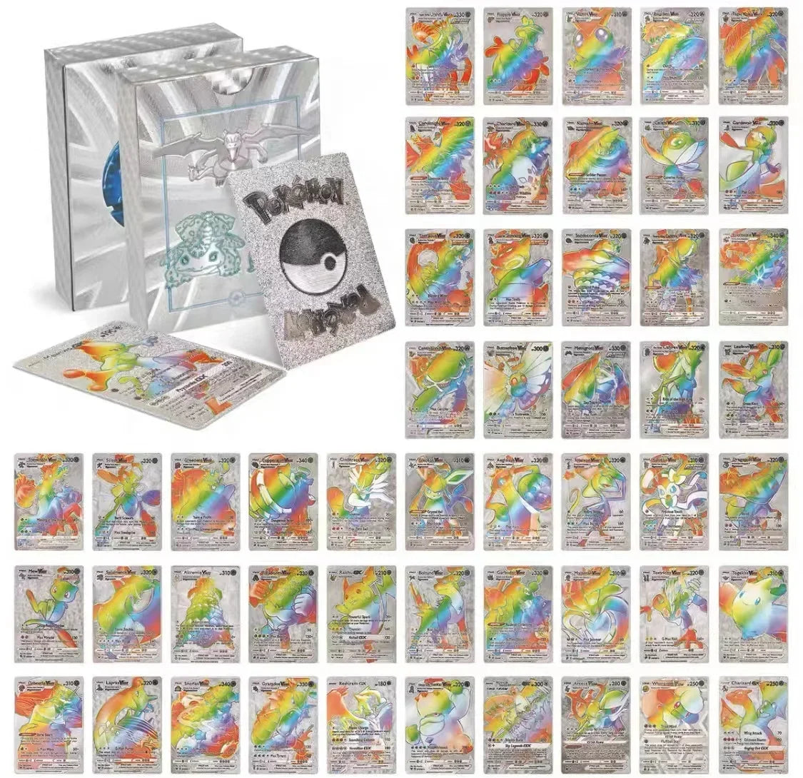 55Pcs Pokemon Rainbow Card Charizard Pikachu Arceus Gold Foil Silver Black English VSTAR VMAX Card Rare Battle Collection Cards