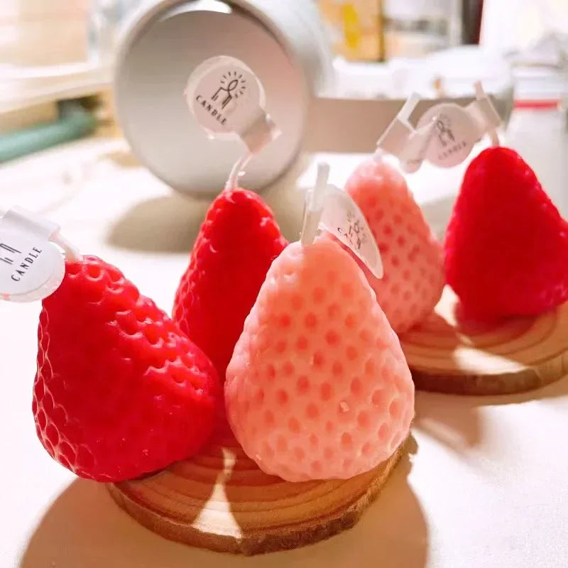 4pcs/1pc Strawberry Candles Soy Wax Aromatherapy Scented Fruit Candles Birthday Cake Topper Party Home Decoration Room Accessory