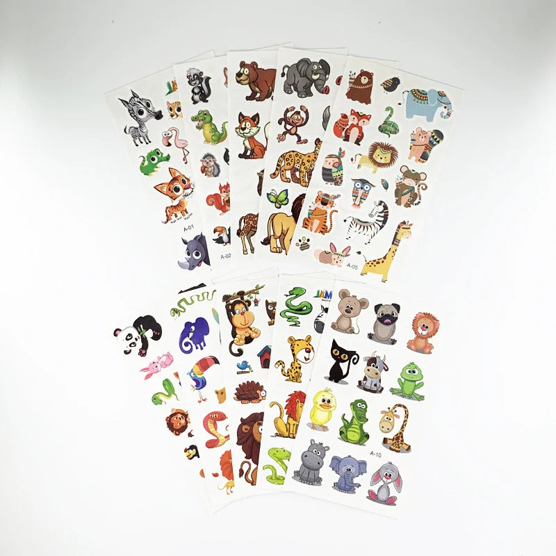 10 Sheets/Set  Fake Tattoo Stickers Cartoon Animal Temporary Tattoos for Kids Arms Body DIY Waterproof Tattoo