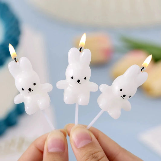 Cartoon Cute Children's Little White Rabbit Vintage Smiling Face Rabbit Birthday Candle Party Decoration Rabbit