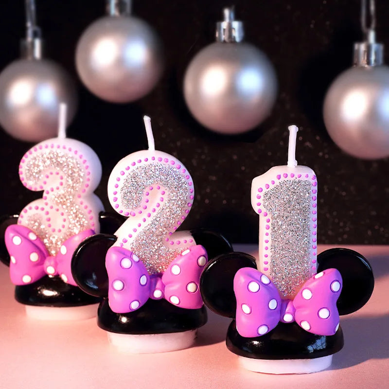 Birthday Gift  Cartoon Minnie Candles for Children Birthday Party Number 0 - 9 Cake Topper Decorations Safe Smokeless 1pcs/lot