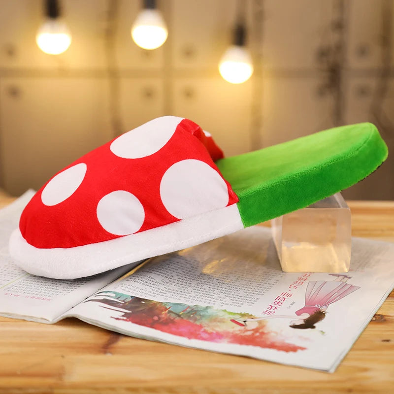 Mushroom Home Slippers Plush Piranha Plant Plush Creative Shoes Toys for Kids Peluche Stuffed Toy Kids Gift